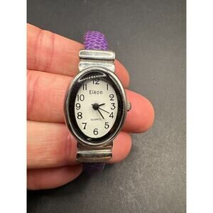 Eikon Women's Purple Snake Cuff Band Oval Analog Quartz Watch Stainless Steel